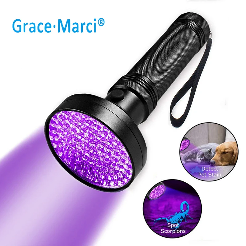 

GM 395nm Blacklight Powerful 10W 100 LEDs UV Flashlight Detector Light for Dog Cat Urine Pet Stains Bed Bugs Scorpions 6*AA