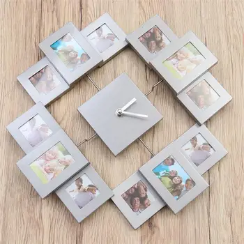 

14Inch Creative Photo Frame Clock Metal Photo Frame Wall Clock Color Paint Aluminum Frame Clock without Battery (Silver)