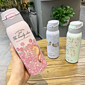 

350ML/480ML Flower Animal Printed Art 304 Stainless Travel Mug Tea Coffee Vacuum Bottle Thermos Water Cup Insulated Flask