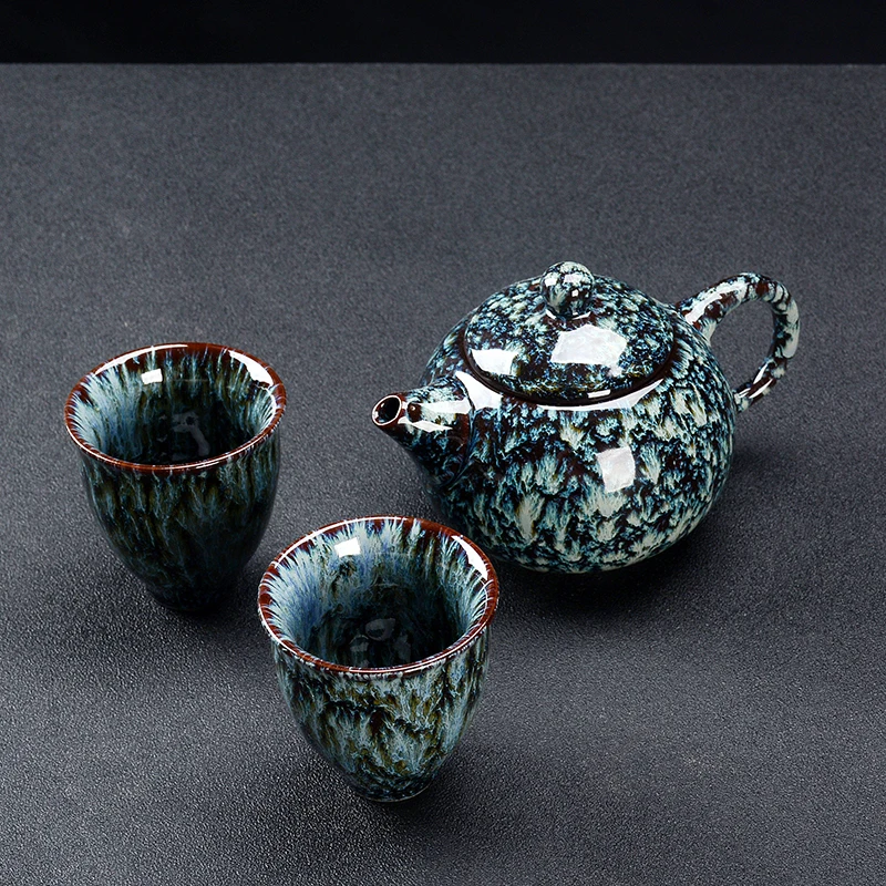  Chinese ceramic one pot two cups simple variable glaze portable package travel Japanese Kungfu teaw