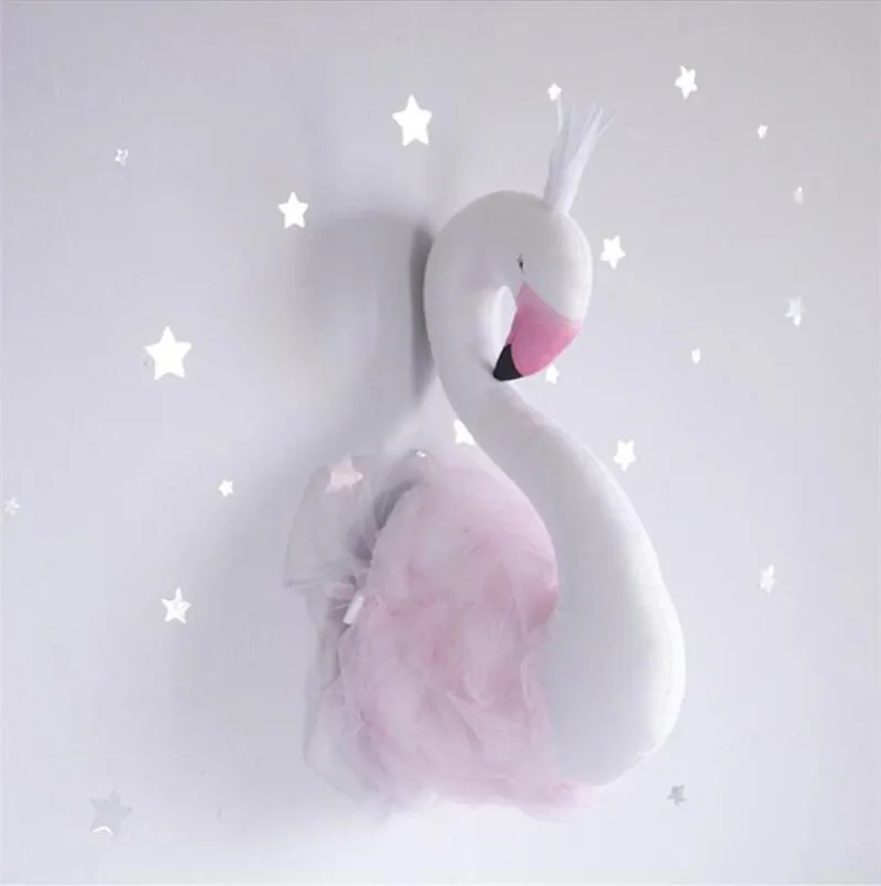Nordic Style Pink White Swan Animals Head Wall Mount Hanging Stuff Plush Toys Princess Kids Room Wall Decor Dolls Photo Props (45)