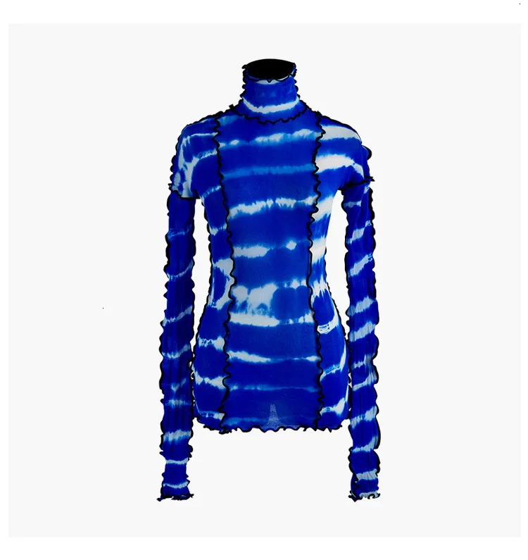 Blue customization Осень и зима новые продукты мода контрастного цвета сшитая волнистая сторона Высокий воротник длинный рукав слинг F706 - Цвет: Blue customization