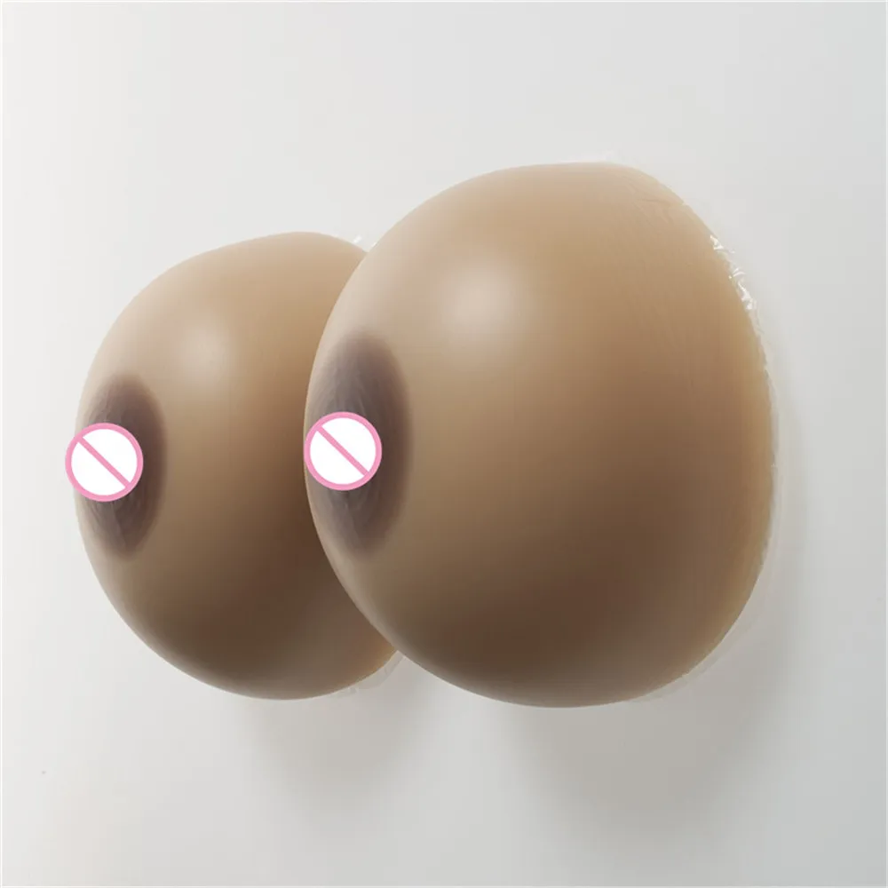 1600g/pair Brown Round Silicone Boobs+Sexy Black Transparent Lace Pocket Bra) Drag Queens CD TS False Breast With Bra Set