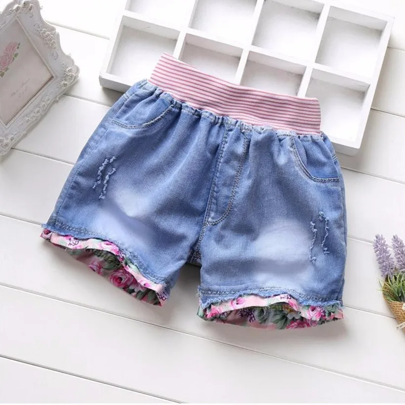 Summer Girls Shorts Fashion Princess Jeans Kid Short Denim Shorts For Girls Children Pants Girl Short Flower Clothes