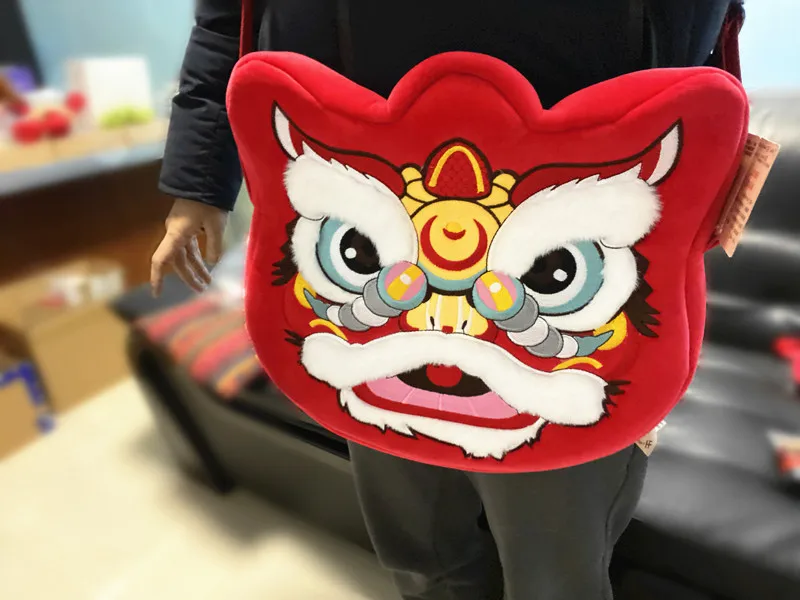 novo auspicioso boneca leão dança estilo chinês mochila saco do mensageiro