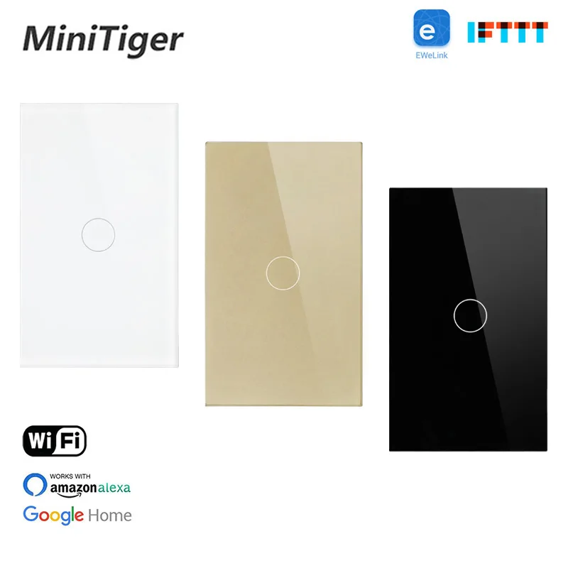 Стеклянная панель приложения Minitiger Ewelink 1 позиционный сенсорный Wi Fi выключатель