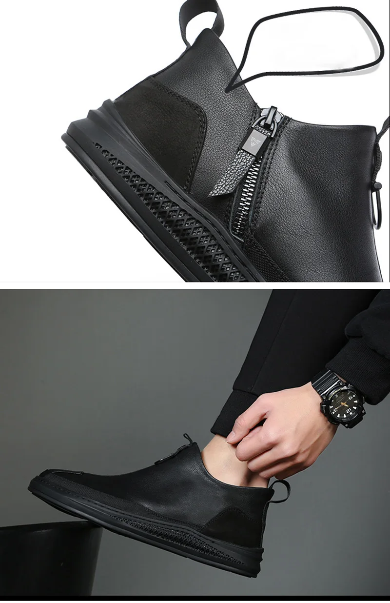 Обувь для ранней зимы; мужские ботинки «Челси» из натуральной кожи; модная мужская обувь; мужские ботильоны из коровьей кожи; Цвет Черный; A1120