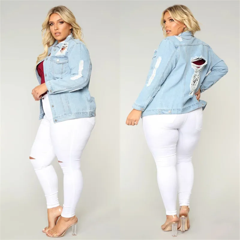 

Plus Size 5XL Spring Autumn Women Sexy Tassel Hole Denim Jacket 2020 boyfriend style Jean Jacket Casual Long Sleeve Female Coats