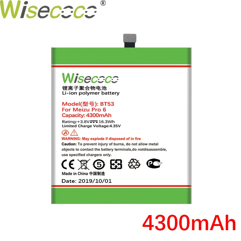 WISECOCO 4300 мАч BT53 батарея для телефона Mei zu PRO 6 новейшее производство высокое качество батарея++ код отслеживания