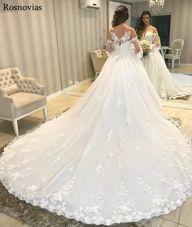 30 Off Princess Wedding Dresses 2020 Long Sleeves Off Shoulder Appliques Edge Plus Size Chinese Elegant Bridal Gowns Vestido De Novia
