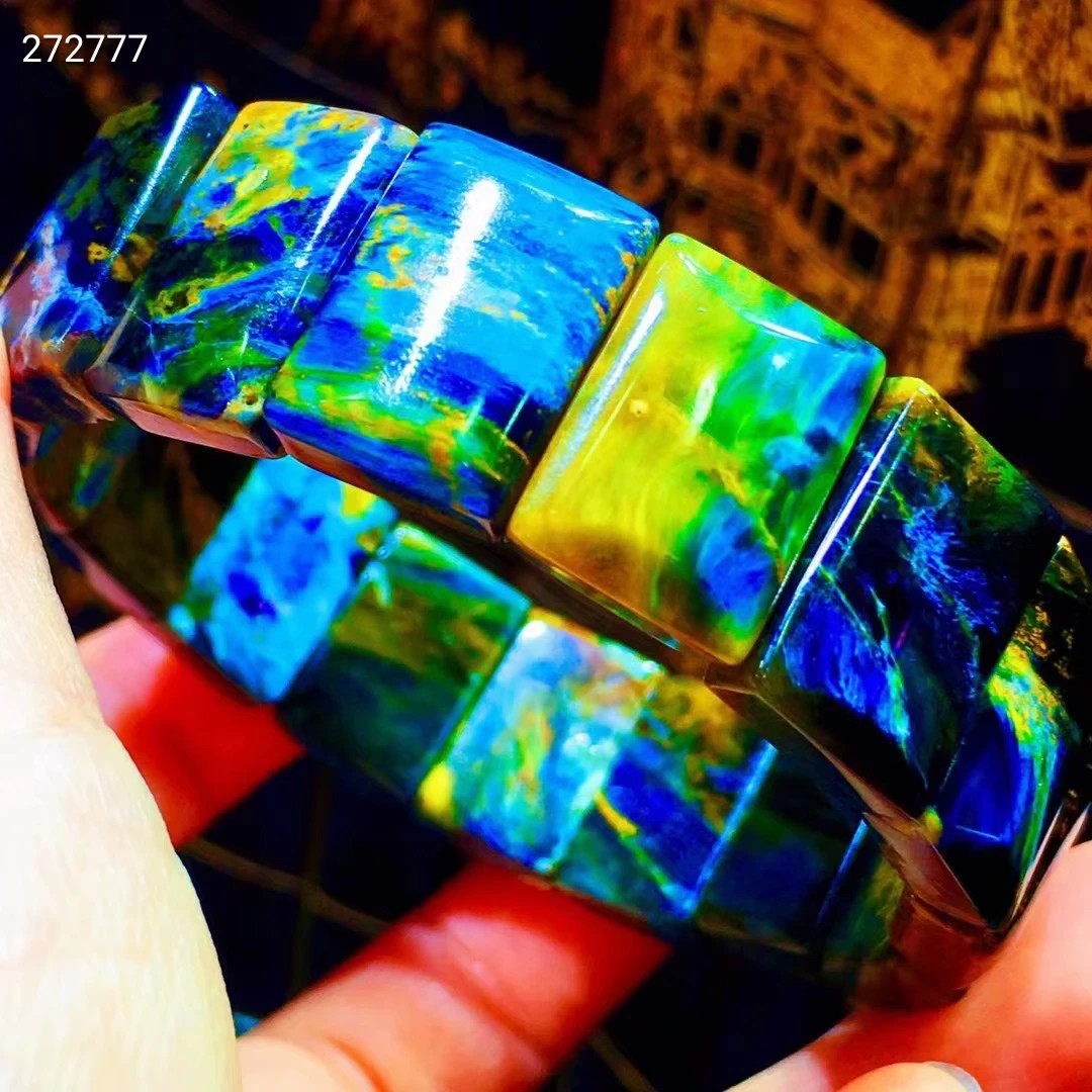 Натуральный Синий пьестерситный эластичный браслет драгоценный камень