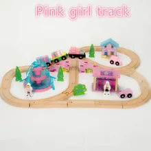59 шт. Деревянный Железнодорожный поезд розовая девочка поезд трек подарок игрушки для детей Трек игрушки для детей подарок на день рождения