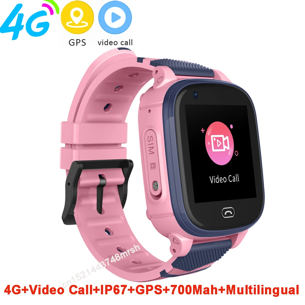 Детские умные часы A60, 4G, видеозвонок, gps, умные часы, детские часы, IP67, водонепроницаемые, SOS, gps, Wifi, умные часы для детей VS Q50, Q90 - Цвет: pink with box
