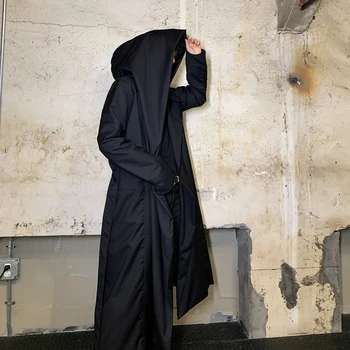 

Men Colak Japan Streetwear Hooded Trench Coat Male Women Punk Gothic Cloak Cardigan Jacket Outerwear Halloween Stage Clothing