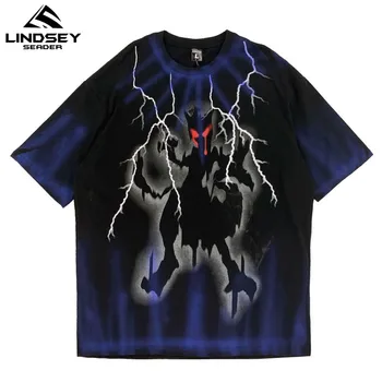 

Lightning T Shirt Hip Hop Men Harajuku Tshirt Short Sleeve Cotton Streetwear Thunder Monster Print T-Shirt Fashion Black Tops