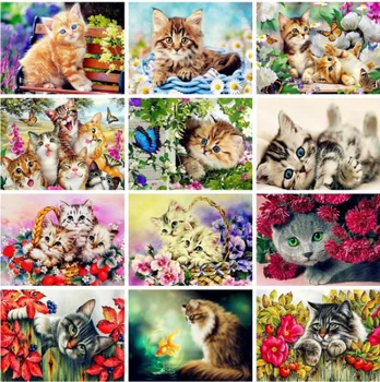 

DIY Diamond painting Cat in flower Animal Picture Round diamond Kit Acrylic Paint On Canvas Wall Art HandPainted Home Decor Gift