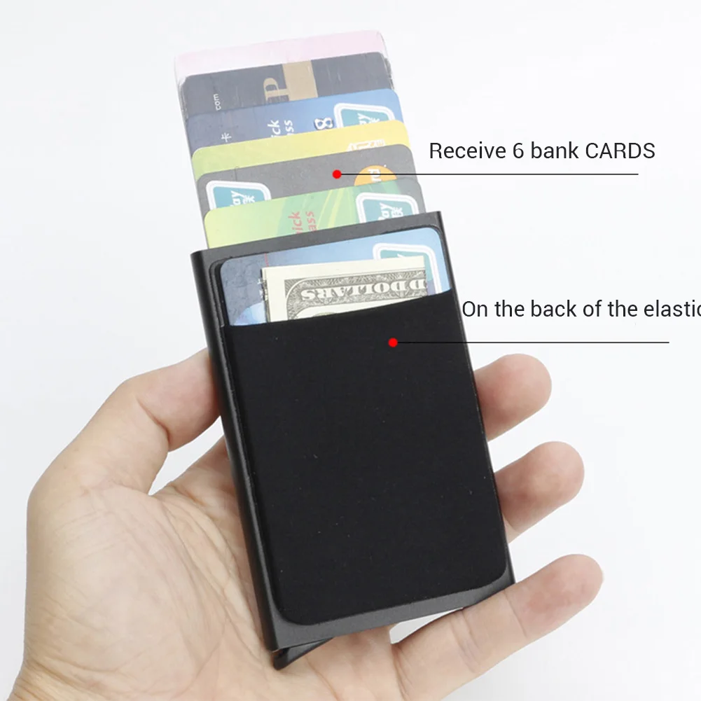 Мужской алюминиевый кошелёк с эластичным задним карманом ID карты держатель RFID Блокировка мини тонкий кошелек всплывающий чехол для кредитных карт