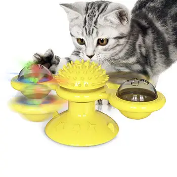 

Educational Pet Soft Play Game Whirling Kitten Turntable Massage Tickle With Led Ball Windmill Cat Toy Teasing Interactive