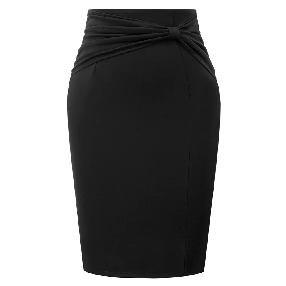 

slim skirts Women's Bow-Knot Decorated Pencil Skirt sexy elegant OL office solid knee Split Front Hips-Wrapped Bodycon skirts