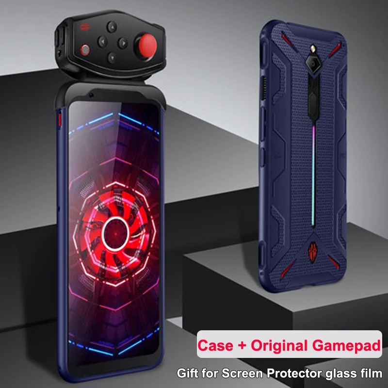 Shockproof Protective TPU Soft Case for Nubia Red Magic 3 / 3S Heat Dissipation Cover with original Red Magic PUBG Game Gamepad - Цвет: Синий