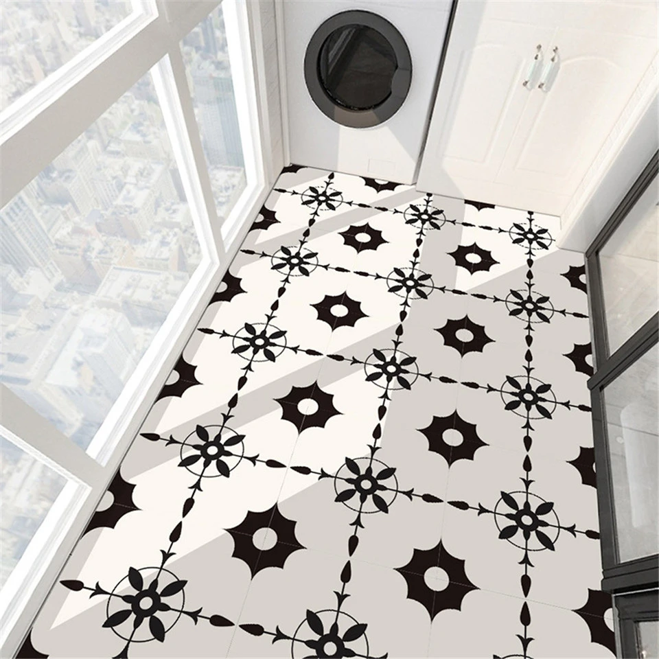 Creative Black Bat Pattern Black White Floor Tile Sticker For Bedroom  Kitchen Decor Decal Self adhesive Waterproof DIY PVC Mural