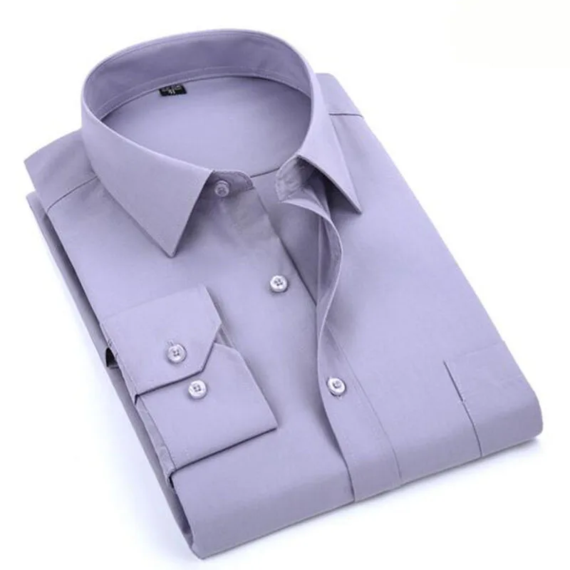 Мужская однобортная рубашка с длинным рукавом однотонная Деловая одежда для