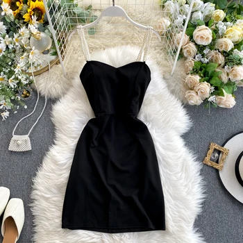 

Spring Ladies Temperament Black Bead Sling Dress