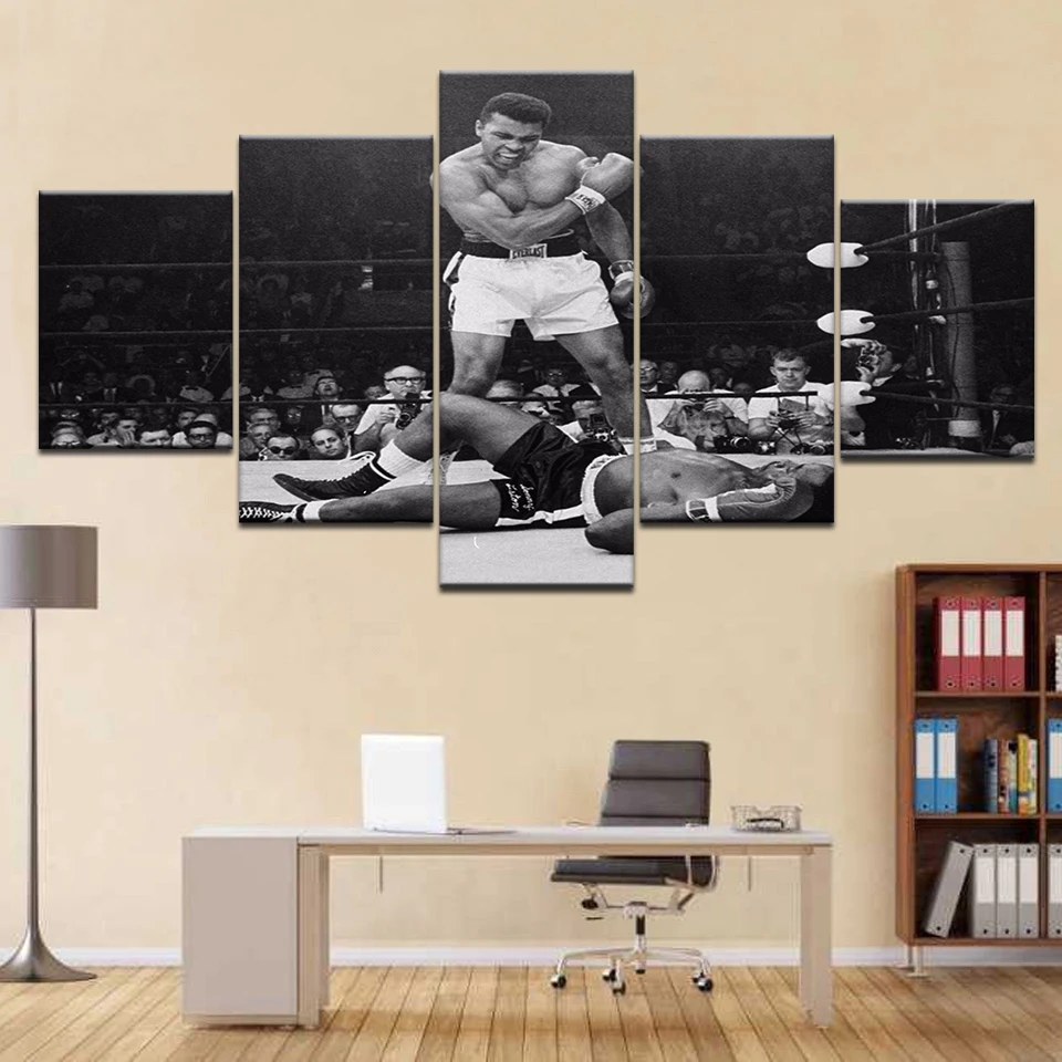 

Canvas Modular Pictures Home Decor Frame Painting HD Printed 5 Panel Boxing Star ali Sports Poster Living Room Wall Art