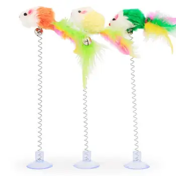 

Multicolored suction cup with bell spring mouse spring feather pet cat toy (two styles of random colors)