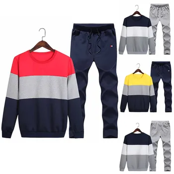 

Men's Autumn And Winter Warm Fashion Casual Wild Stitching Sweater Suit Jacket+Pant Suit c822