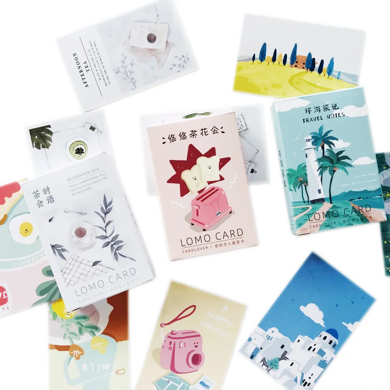 

28pcs/Pack Cute Afternoon Tea Travel Notes Decorative Paper DIY Postcard Post Greeting Card Picture Cards Memo Cards