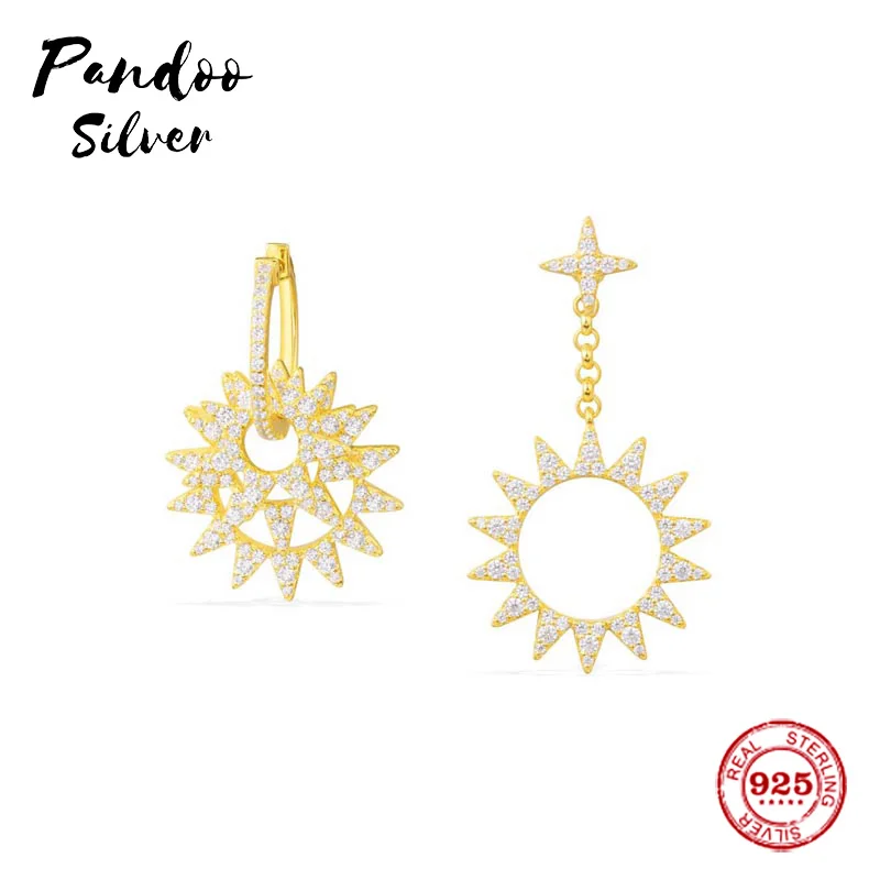

Pandoo Fashion Charm Sterling Silver Original 1:1 Copy,Asymmetric Sun Pendant Earrings Luxury Jewelry Gift For Female