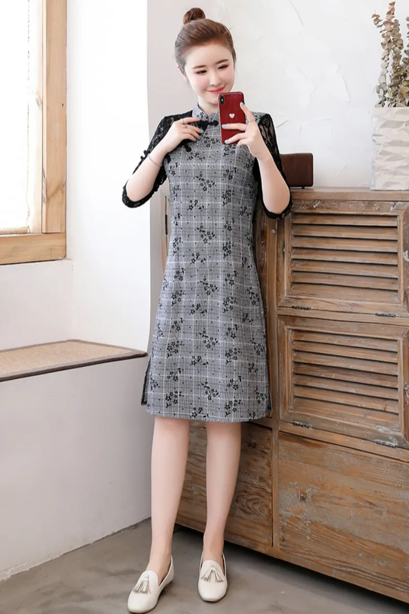 Улучшенное кружевное платье с вышивкой cheongsam женское платье в китайском стиле с длинным рукавом воротник-стойка qipao вечернее платье aodai