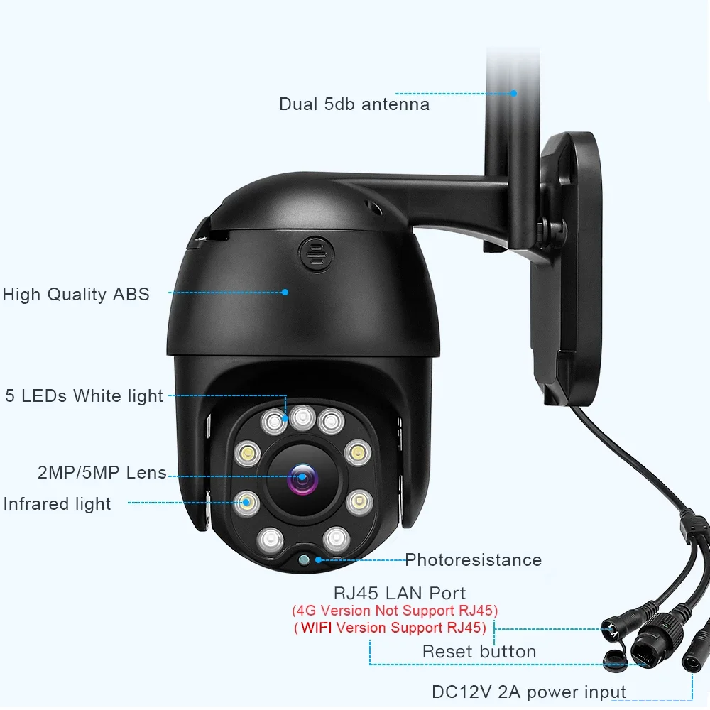 Беспроводная 4G Wifi камера безопасности 5MP 2MP автоматическое отслеживание PTZ IP 1080P HD