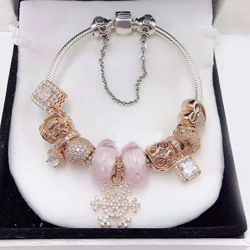 

Kaliyah Shop Original 1:1 100% 925 Sterling Silver New Niche Design Queen'S Crown Snowflake Beaded Bracelet Preferred Gift Free