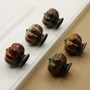 Cabinet Pumpkin Knobs Vintage Door Pull for Kitchen Cabinet Porcelain Drawer Pulls Children Dresser Handles Knobs