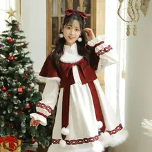 Robe Lolita d'hiver pour femmes et adolescentes, Style chinois, lapin en peluche, Kawaii, vêtements blancs et rouges, Costumes Cosplay chauds 
