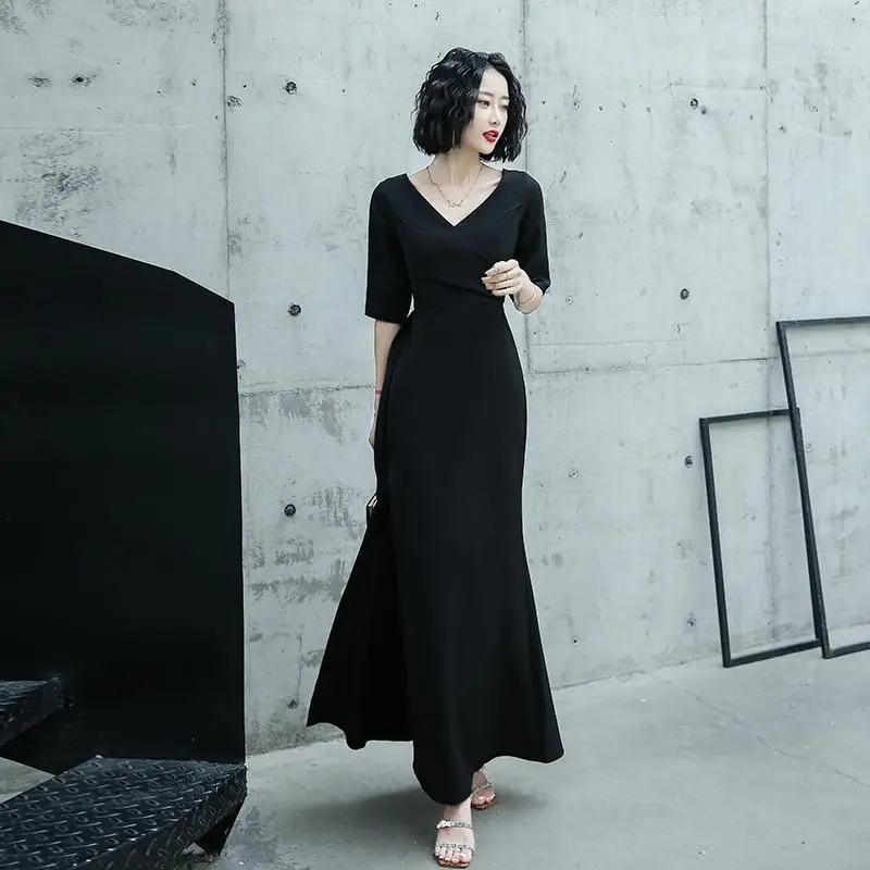 Женское платье в стиле пэчворк, Qipao, элегантное вечернее платье, сексуальное, черное, перспективное, с пышными рукавами, Cheongsam, квадратный воротник, а-силуэт, Vestidos - Цвет: Black 3