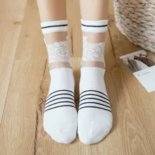 Женские однотонные хлопковые полосатые носки; кружевные носки для девочек в полоску; сезон весна-лето; прозрачные короткие носки; носки-лодочки; 3 пар/лот
