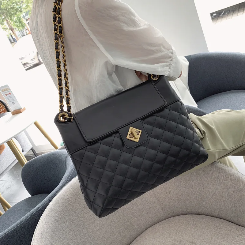 

Lattice Pattern Crossbody Bag for Women 2019 Solid Color Female Messenger Slant Tote Bag Chain Travel Bags Channels Neverful