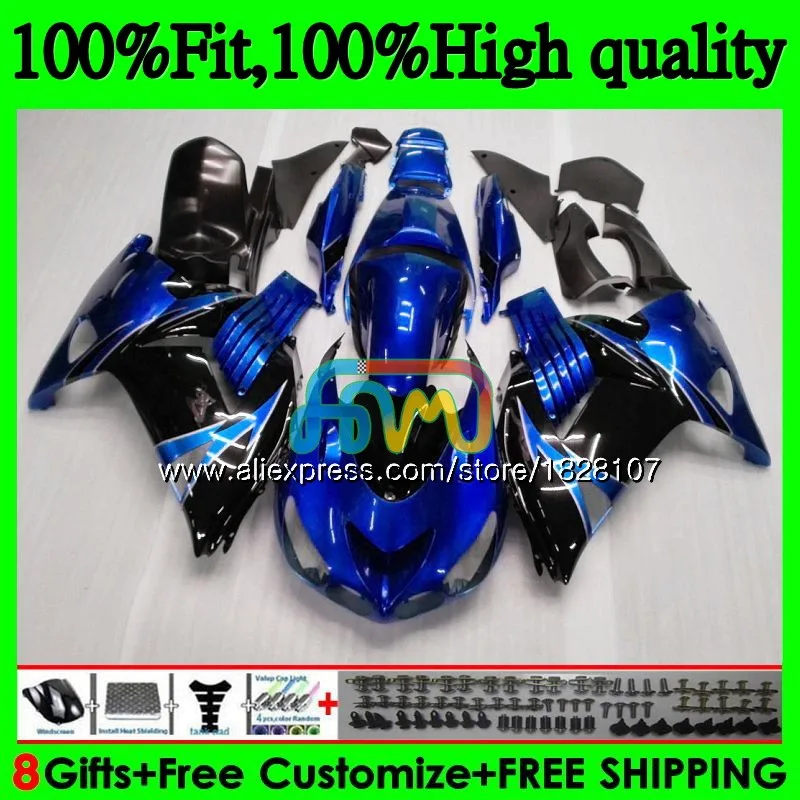 Инъекции для KAWASAKI ZX 14R ZX14R 06 07 08 09 10 11 21BS. 124 ZZR1400 ZX-14R 2006 цвет синий, черный; большие размеры 2007 2008 2009 2010 2011 обтекатель