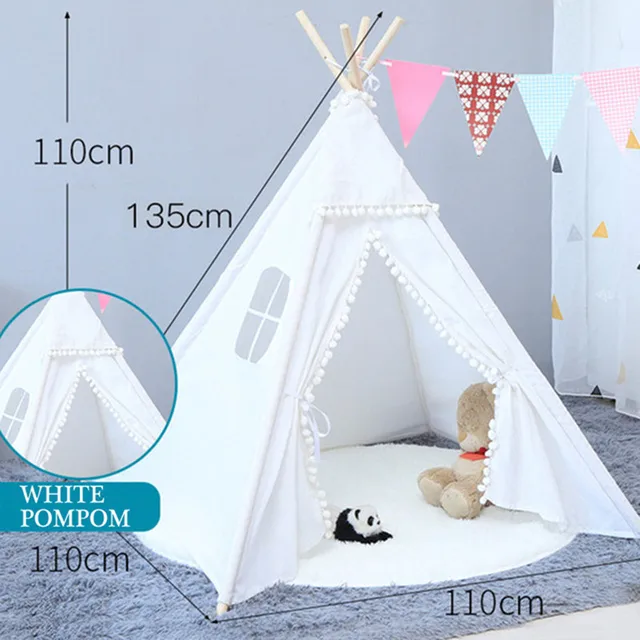 1.35M Large Teepee Tent Cotton Canvas Wigwam Children's Tent Kids Play House Girls Game House India Triangle Tent Room Decor 1