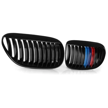 

2pcs Car Racing Grills Front Kidney Grilles Grill Gloss Black M-Color For BMW 6 Series E63 E64 2005 2006 2007 2008 2009 2010