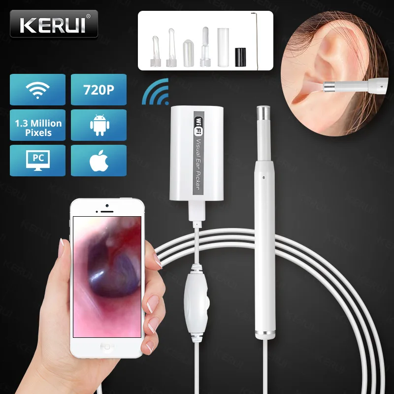 KERUI эндоскоп для очистки ушей USB Wi-Fi визуальная ложка мини камера 720P устройство
