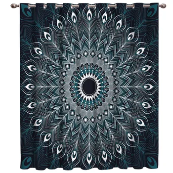 

Abstract Mandala Peacock Feathers Room Curtains Large Window Curtain Rod Blackout Outdoor Indoor Decor Kids Window Treatment