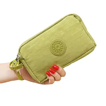

Purse Money Phone Handbag Long Money Bag Pochette кошелек женский Women Wallets Solid Color 3 Layer Zip Canvas Wristlet Wallet