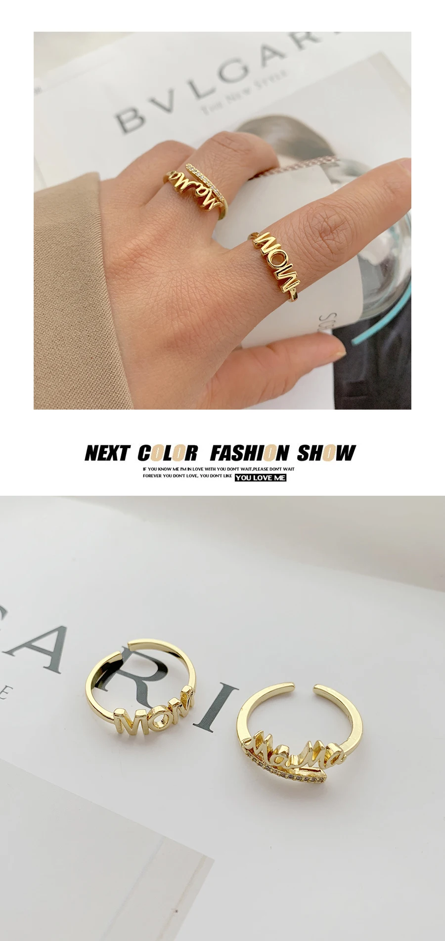 2021 Korean Female's AAA Zircon Ring Simple MOM Adjustable Opening Rings for Women Mother's Day Jewelry Gift