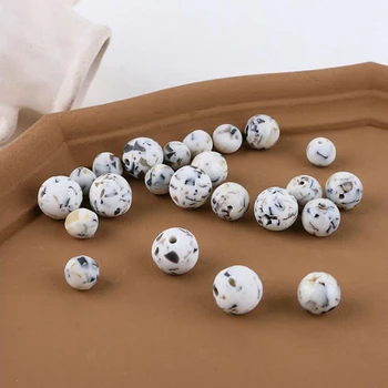 

10Pcs/lot Milky white debris particles resin round Ball beads perforated Loose beads oval beads DIY earrings bracelet material