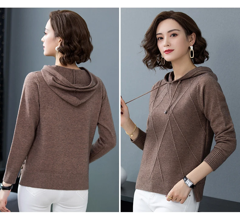 XJXKS ropa mujer Invierno модный кашемировый пуловер с капюшоном для женщин, однотонный вязаный женский свитер с длинными рукавами