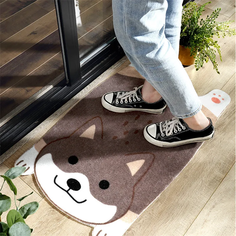 Funny Doormat Cute Cartoon Animal Shiba Inu Corgi Mats Wear-Resistant Anti-Skid Foot Pad Entrance Floor Rug Kitchen Carpet Home